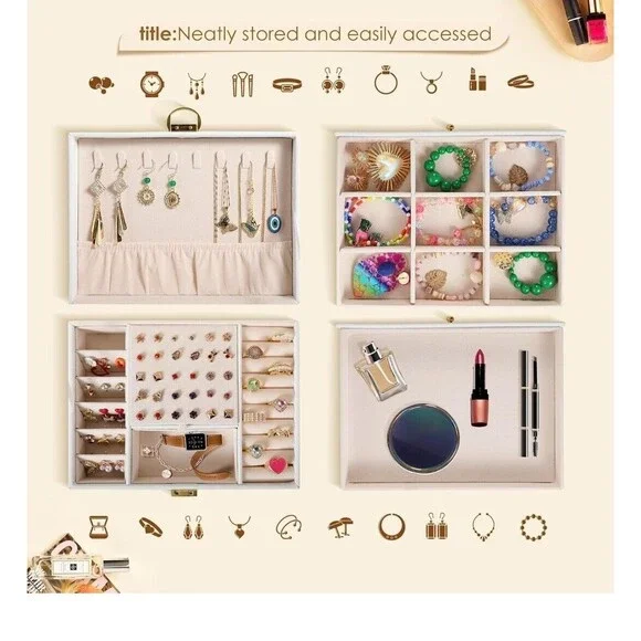 3 Layer White Jewelry Box, Jewelry Holder Organizer  , Large - Picture 4 of 14